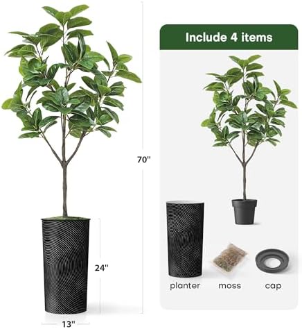 Artificial Tree in Geometric Spiral Pattern Planter, Fake Magnolia Tree for Indoor and Outdoor Home Decoration - 70" Overall Tall (Plant Pot Plus Tree) - Image 5
