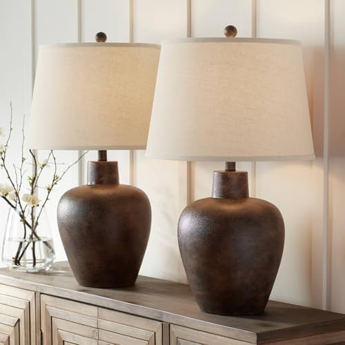 Glenn 27" Tall Table Lamps Set of 2 Terra Cotta Urn with Smart Socket WiFi by RegencyHill