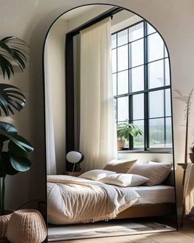 KOMCOTE Full Length Floor Mirror - 77x38 Inches Oversized Arched Black Mirror for Bedroom, Living Room, Dressing Room - Elegant Freestanding & Leaner Mirror for Home Decor - Image 4