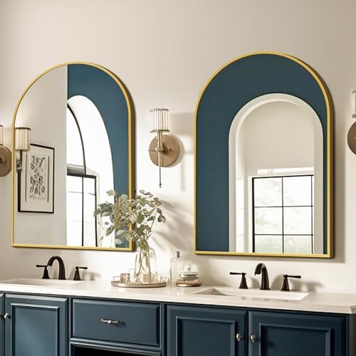 FICTOR 2 Pack 24" x 36" Arched Bathroom Vanity Mirror for Over Sink, Gold - Image 5