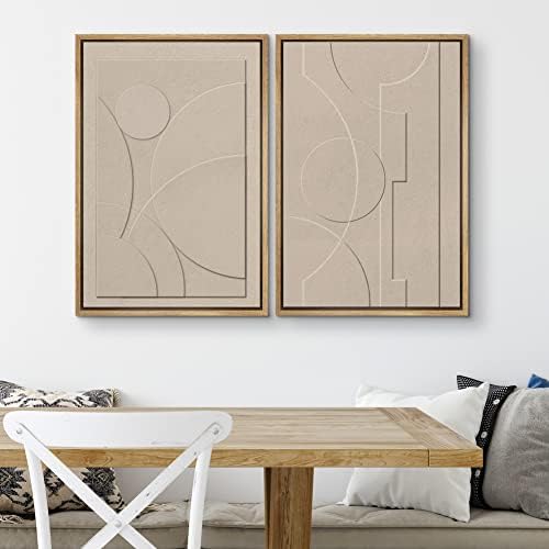 SIGNWIN Framed Canvas Print Wall Art Set Art Deco Geometric Polygon Collage Abstract Shapes Illustrations Minimal Decorative Boho Nordic Relax for Living Room, Bedroom, Office - 16"" x24 x2 Natural - Image 3