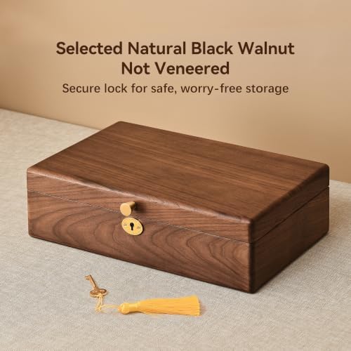 Black Walnut Wooden Lockable Jewelry Box, 2 Layer Large Organizer for Women - Image 3