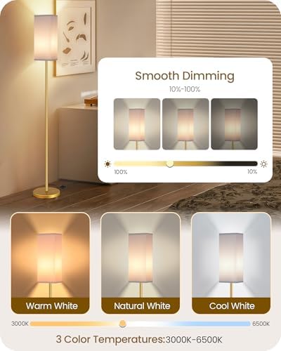 2Pack 64.2” Dimmable Floor Lamp for Living Room with Remote & Foot Switch, Corner Floor Lamp for Bedroom, Includes A19 Bulb, Modern Standing Tall Lamp, ETL Listed White and Gold DCW17LDP205 - Image 2