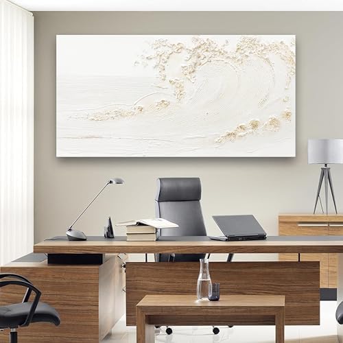 Canvas Wall Art Decor Modern Wall Art Pictures for Living Room Canvas Art Wall Decor Modern White Wall Art Prints Silent Waves Large White Artwork for Walls Bedroom Office Kitchen Wall Decor 24" X 48" - Image 5