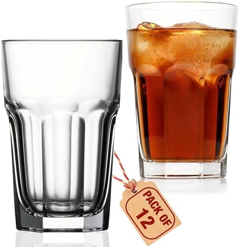 Highball Drinking Glasses Set of 12, 12.5 oz Glass Tumbler, Dishwasher Safe by YERSIZ