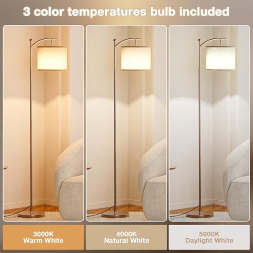 Ambimall 60" Floor Lamp for Living Room with 3 Color Temperatures, Adjustable Beige Shade with Brown Pole, Tall Lamp for Bedroom Office Classroom Dorm Room, 9W Bulb Included - Image 3