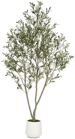VIVATREES Olive Trees Artificial Indoor, 7FT Tall Faux Olive Tree with White Tall Planter, Artificial Plants with Natural Wood Trunk and Lifelike Fruits for Home Office Decor by VIVATREESADDINGCOLORTOYOURSPACE