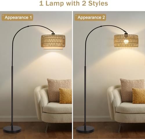 Rattan Floor Lamp, Dimmable Arc Floor Lamps with Adjustable Head - Image 6