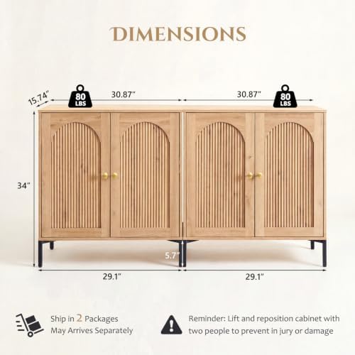 IFBUY 61.75" W Mid Century Modern TV Stands for Living Room, Natural Oak - Image 2