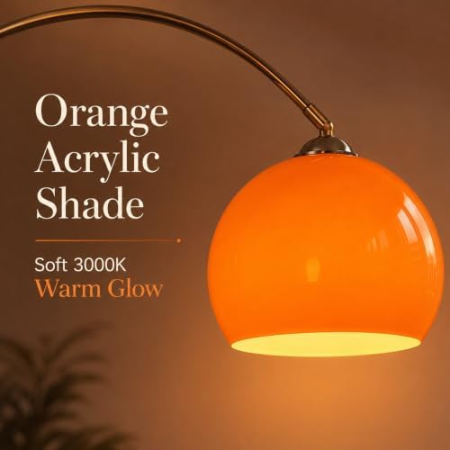 Mid Century Modern Orange Arc Floor Lamp,Gold Body,for Living Room - Image 2