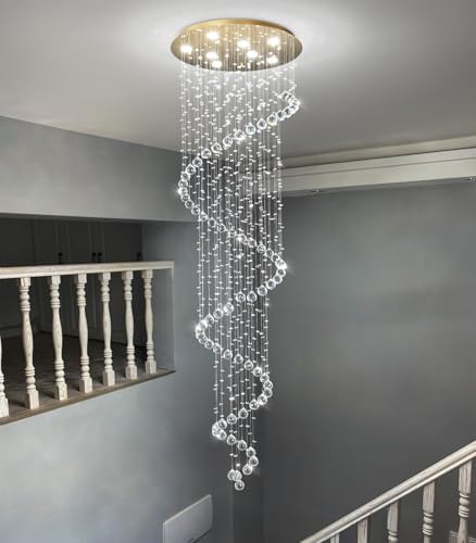 HAIXIANG W24 x H78 Inches Crystal Glam Chandelier Long Light Chandeliers with Dimmable Light Bulbs Gold High Ceiling Pendants Light Fixtures for Foyer Entryway Living Room Stair - Image 4