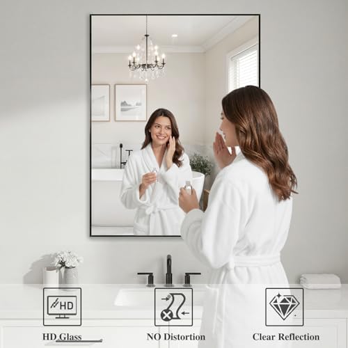 Koonmi Black Mirrors for Wall, 30x40 Inch Bathroom Mirror, Rectangular Wall Mirror for Living Room Bedroom Bathroom, Hangs Horizontally or Vertically - Image 3