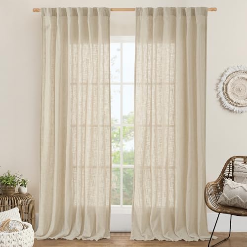 LAMIT Semi Sheer Linen Curtains 92 Inch Length 2 Panels, Light Filtering by LAMIT