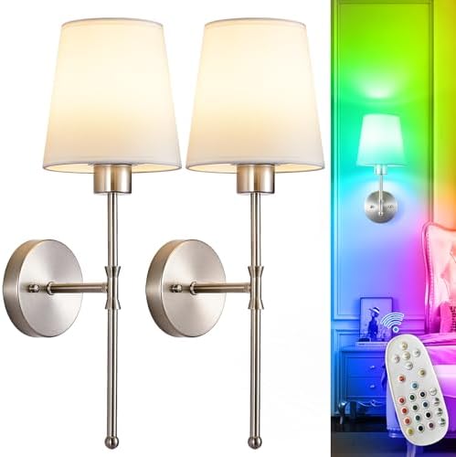 Depuley Battery Operated Wall Sconce: Set of 2 Wireless Wall Lights with Remote for Bedroom - Rechargeable 15 Colors 19.9" Wall Lamp for Living Room Hallway Decor by Depuley