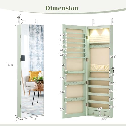 GIANTEX Wall or Door Mounted Jewelry Armoire with Full Length Mirror, 47.5" - Image 7
