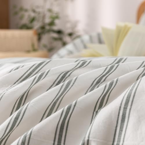 BESTOUCH Striped Cotton Duvet Cover Set Linen Feel King - Image 7