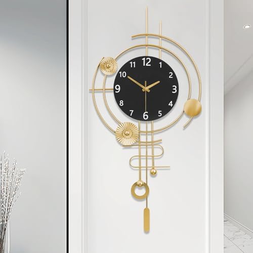 Wall Clock,Silent Quartz Movement Battery Operated with Pendulum,Oversized Metal Modern Large Wall Clocks for Living Room Bedroom Farmhouse Office Kitchen Home Wall Decor-15.3x31.1Inch(Golden Black) - Image 7