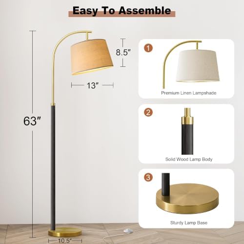 Real Wood Floor Lamps for Living Room Bedroom, 62" Mid Century Modern Lamp - Image 6