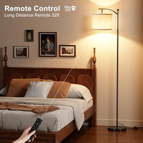 Ambimall 60" Floor Lamp with Remote and Stepless Dimmable Bulb, Black Pole - Image 6