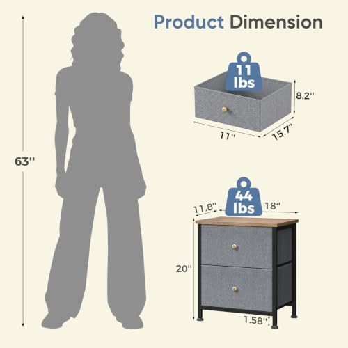 DUMOS Nightstand, Bedside Table for Bedroom, 2 Drawers Fabric Storage Chest - Image 3