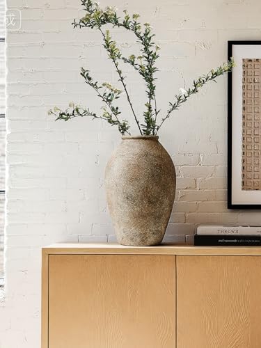 LE TAUCI Ceramic Flower Vase, 13.2 Inch Large Rustic Farmhouse Vase, Tall Floor Vase for Home Decor, Living Room Table & Mantel Centerpiece, Watertight & Sturdy, Sandstone Brown - Image 5