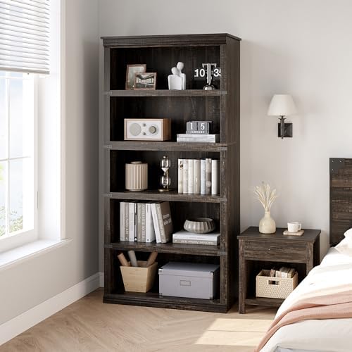 GarveeHome 5 Tier Farmhouse Bookcase, 67.4 in Tall Book Shelf with Storage - Image 3