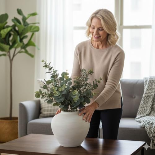 SilkSerenade Large Round Vase for Bedroom Kitchen Living Room Table, Contemporary Farmhouse Decorative Flowers Iron Vases, Rustic Earthy Japandi Wabi Sabi Modern Centerpieces (Brushed Round Large) - Image 7