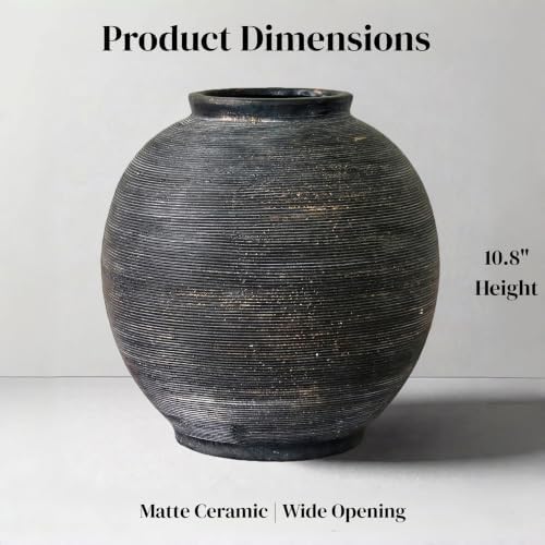 Large Black Ceramic Vase, 10.8" H, Black Bronze Glaze - Image 2