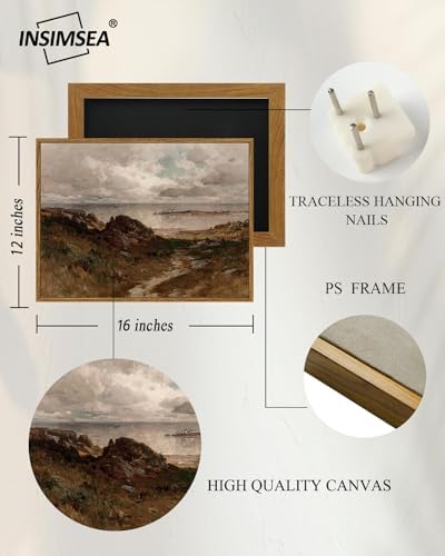 InSimSea Framed Canvas Wall Art Vintage Decor, Room Decor Coastal Landscape Wall Art Paintings Prints, Home Decor Wall Art for Living Room, Farmhouse Office Bathroom Decor, 12"x16" - Image 5