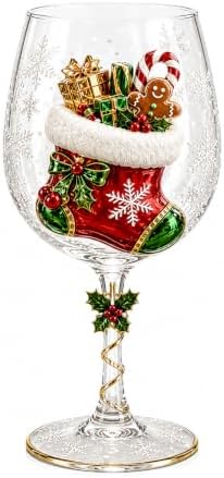 Christmas 3D Wine Glass Collection Gift Box Set, 3D Santa Christmas Wine Glass, Raised Holiday Goblet with Snowflake Decor, Festive Glassware for Wine, Cocktails, Holiday Party & Table Decor (F#) by Unknown
