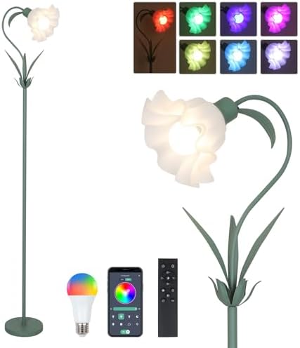 HMVPL Flower Floor Lamp for Living Room, Flower Standing Lamp with Remote Control, Floral Cute Tall Lamp with RGB Bulb, Dimming, Timer, Arc Vintage Floor Lamp for Bedroom Corner Kids Room Reading by HMVPL