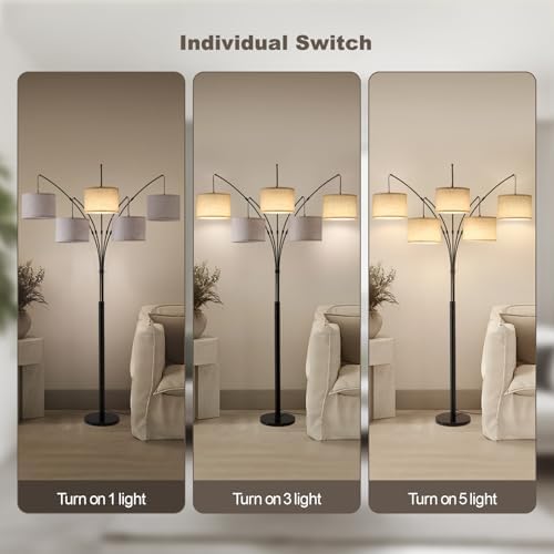 Bright Floor Lamp, Remote Control, Beige Shade Black Pole - Image 4