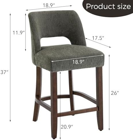 VKNOW Bar Stools Set of 4, 26" Fabric Counter Height Bar Stools, Green - Image 2