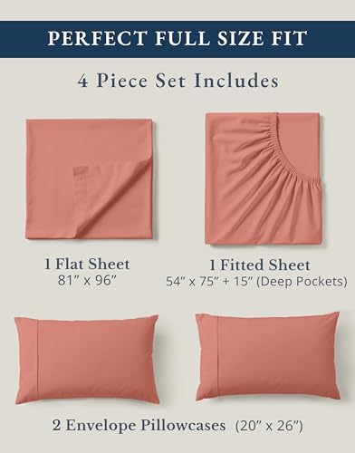 LANE LINEN Full Sheet Set 100% Organic Cotton 4pc Percale Soft - Rose Dawn - Image 4