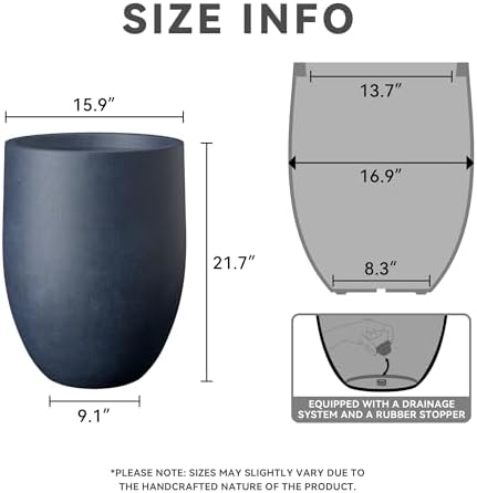 Kante Large Round Bullet Dusty Blue Concrete Planter 21.7" Tall, Outdoor - Image 2