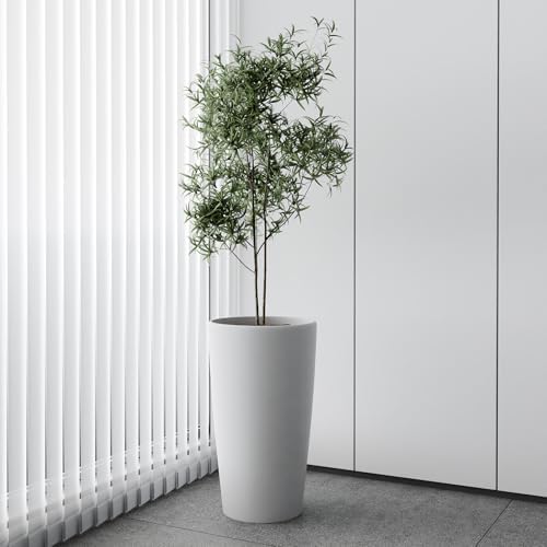 SnugNiture Set of 2 Round Tall Planters 22 Inch, Large Planter for Indoor Outdoor Plants, Modern Flower Pot Containers Large Decorative Tree Planter, White - Image 6