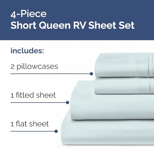 Short Queen Size 4 Piece Bed Sheet Set - RV Short Queen Sheets - Ice Blue - Image 2