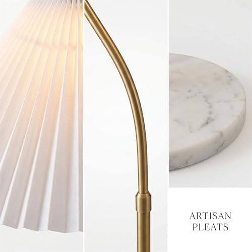 63 Inch Arc Floor Lamp with White Pleated Fabric Shade, Dimmable Standing Lamp with Marble Base, Rotatable Pivot Shade, Foot Switch,for Living Room Bedroom Office Sofa Corner. - Image 7