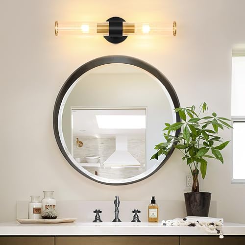 Morauroral Black Gold Battery Operated Wall Sconce, Rechargeable Wall Lights with Remote, 20 Inch Modern Wireless Wall Lamp for Bedroom, Living Room with Clear Glass Shade (Bulbs Included) by Morauroral