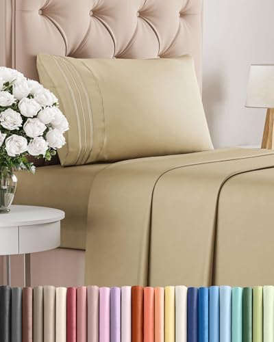 Twin Size 3 Piece Sheet Set - Comfy Breathable & Cooling Sheets - Beige by CGKUnlimited
