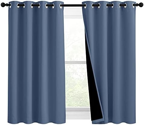 NICETOWN Stone Blue 100% Blackout Curtains 54 inches Long, Thermal Insulated Full Blackout 2-Layer Lined Drapes, Energy Efficiency Window Draperies for Boy's Room (2 Panels, 46-inch W) by NICETOWN