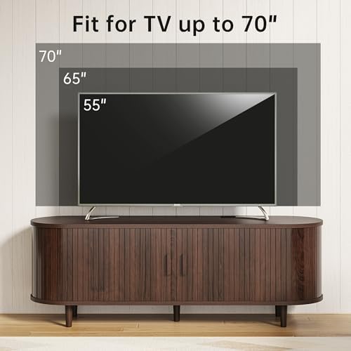 MXV 65" Mid-Century Modern TV Consoles with Sliding Doors, TV Stand with Power Outlet, Fluted Entertainment Center with Adjustable Shelves for Living Room - Image 5