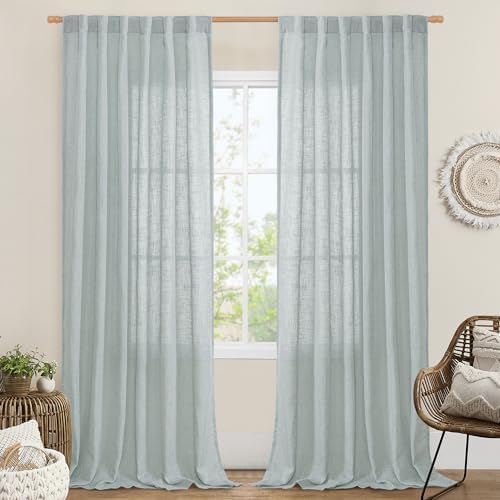 LAMIT Greyish Blue Linen Curtains for Bedroom 84 Inch Length 2 Panels by LAMIT