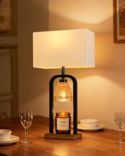 PoKat Electric Candle Warmer Lamp Black, Candle Lamp Warmer with Timer Dimmer & Wood-Like Base, Wax Light Warmer Lamp Jar Candles, Farmhouse Table Lamp for House Warming New Home Decor, Bulb Included - Image 6