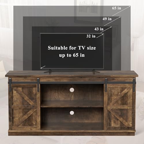 YESHOMY 58" TV Stand for TVs up to 65", Sliding Barn Doors, Barnwood - Image 4