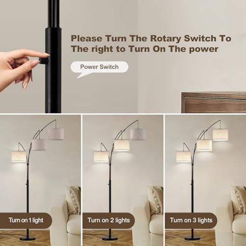 Netin Arc Floor Lamp with Remote, 3 Light Floor Lamp for Living Room Bright Lighting, 3 Color Temperature, Dimmable Tall Standing Lamp, Mid Century Tree Floor Lamp for Bedroom Office - Image 4