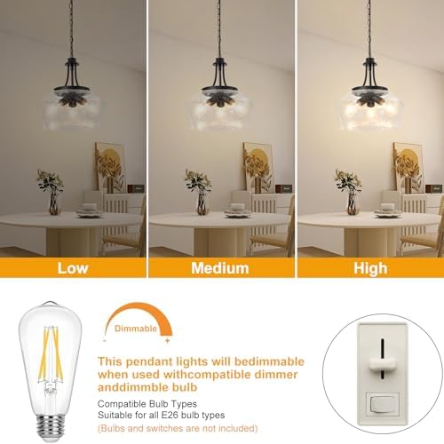 Modern Pendant Lights Kitchen Island, 3-Light Black Pendant Light Fixtures with 14.2" Clear Air Bubble Glass Shade, Industrial Hanging Pendant Lights Fixture for Kitchen Island, Dining Room, Entryway - Image 6