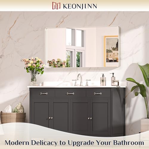 Keonjinn 42 x 20 Inch Brushed Nickel Bathroom Mirrors for Over Sink - Image 2