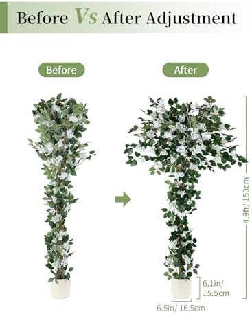 BLOSMON 5ft Bougainvillea Artificial Trees for Outdoor Porch Decor, White - Image 3