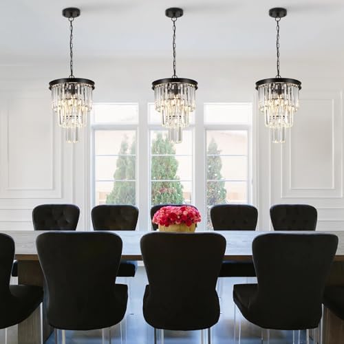 CATINER 12" Modern Crystal Chandeliers,3 Pack Black Round Light Fixture - Image 3
